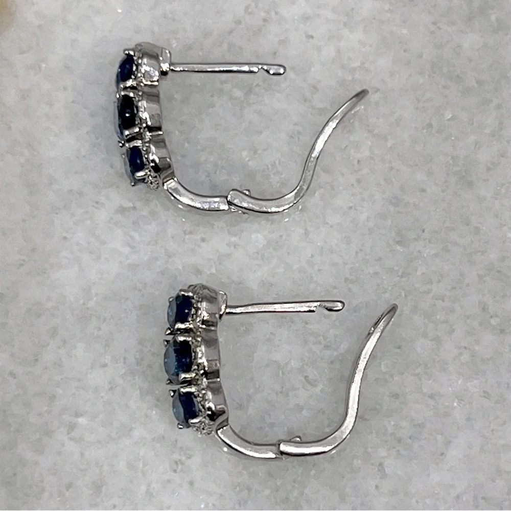 Trilogy Blue Gemstone Diamond Accent Latch Back Earrings - Picture 8 of 11